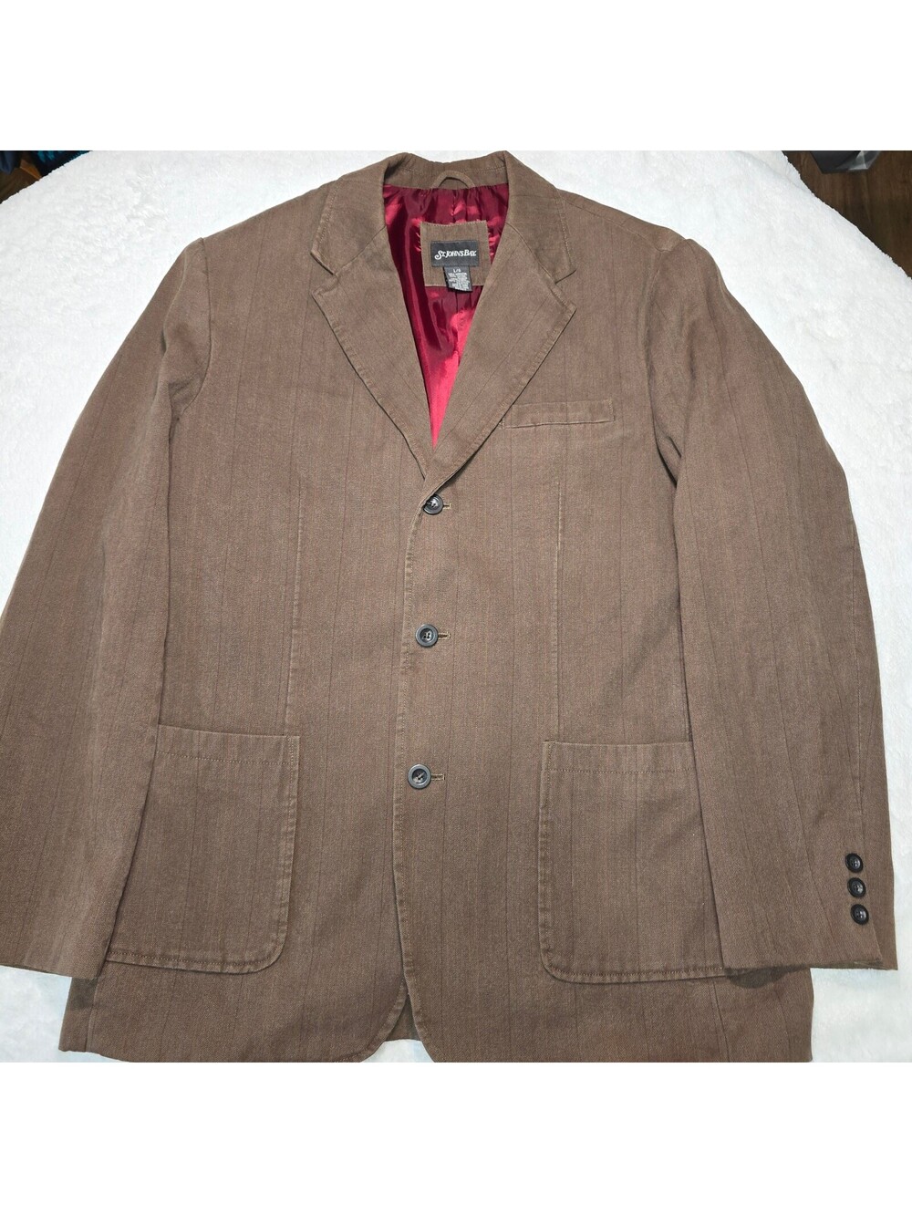 Vintage 90s St. John's Bay Herringbone Pinstripe 3-Button Cotton Blazer Jacket L